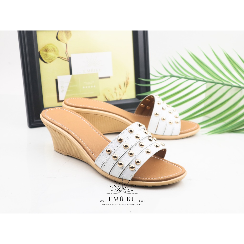 EMBIKU Mahes 5cm - Sandal wanita kulit asli garut - sandal wedges 5 cm kulit asli garut