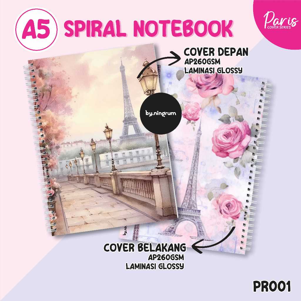 

Buku Catatan Spiral Notebook A5 [PR001] Jurnal Aesthetic Line Blank Tema Paris Watercolour
