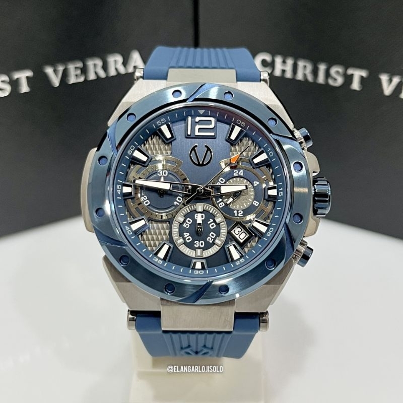 JAM TANGAN PRIA CHRIST VERRA CV 53604G-3C GUN/BLU RUBBER ORIGINAL