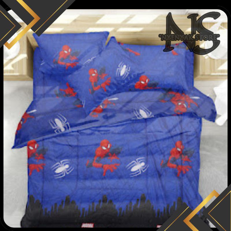 bedcover set motif kartun sepaidermen bahan nya lembut nyaman dipakai