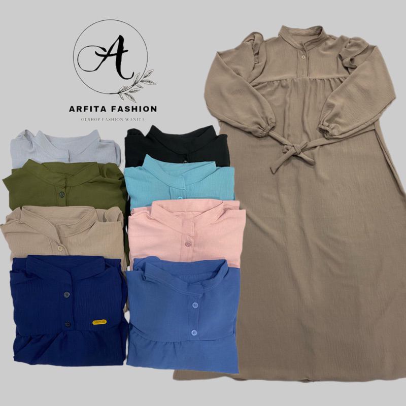 Midi Dress Wanita Polos Motif Rayon Crinkle