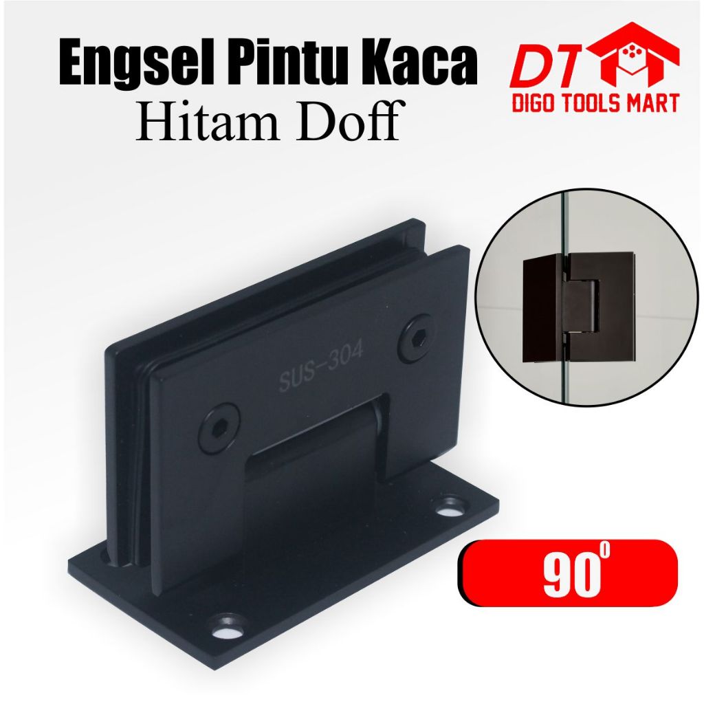 Engsel Tebal Pintu Kaca Ke Tembok Stainless Hitam Doff 90 Derajat