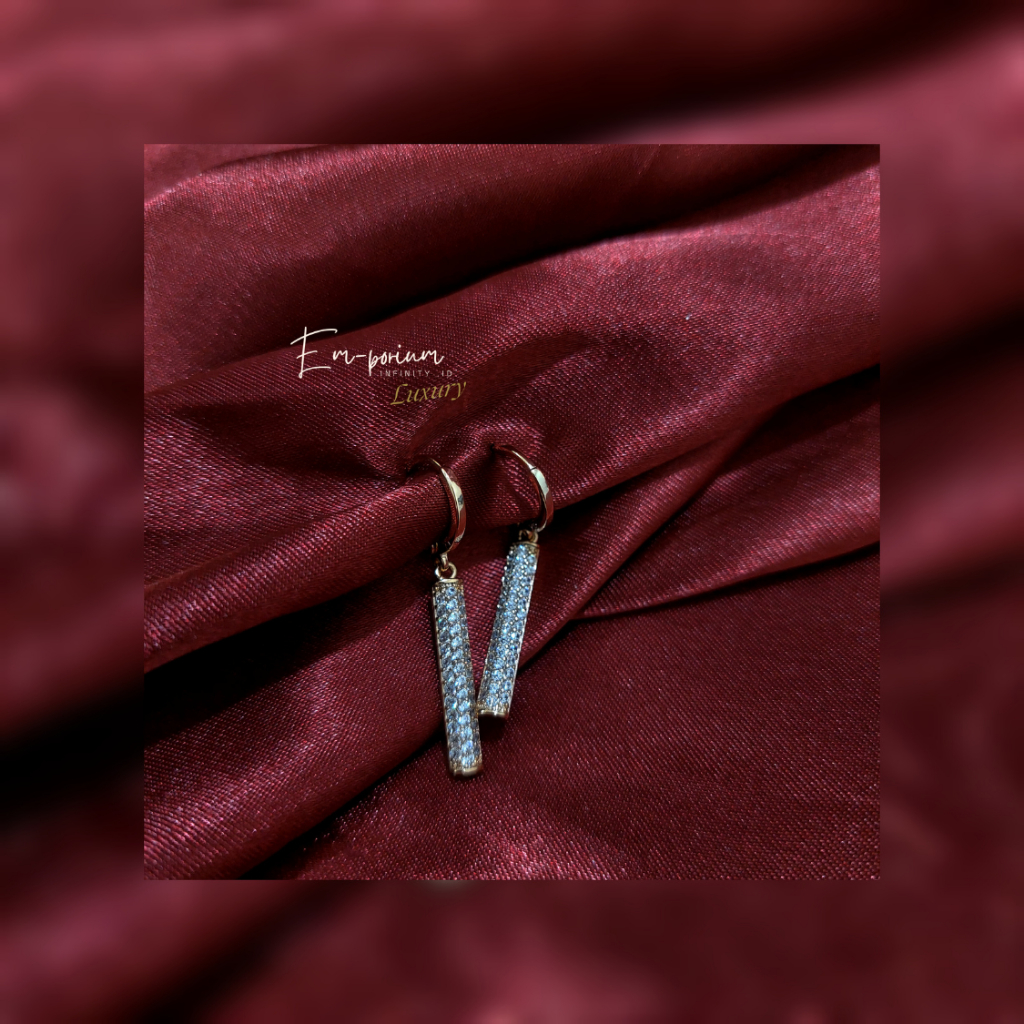 [COD] Anting Jepit Emas Wanita Dewasa Clip Klip Permata Berlian Zirkon Berbaris Earrings Premium Ori