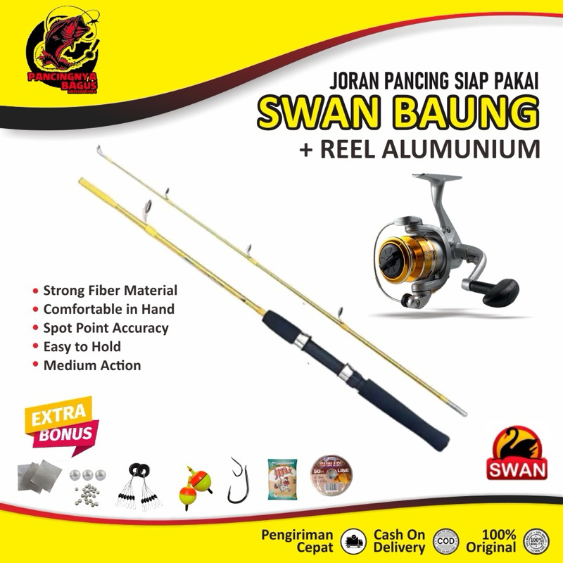 1 SET PAKET KUMPLIT JORAN PANCING BAUNG SWAN SPINNING FIBER SOLID 10KG 120CM-150CM REEL DAIDO SPOOL 