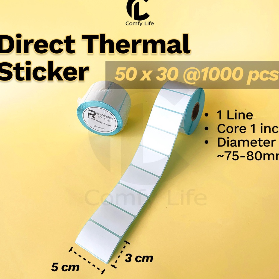 

Terlaku DIRECT THERMAL STICKER 5x3 MM KERTAS LABEL STIKER BARCODE 1 LINE 1 PCS