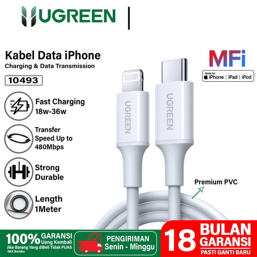 Ugreen USB C to Lightning Cable 18Watt Power Delivery 1m *white-10493