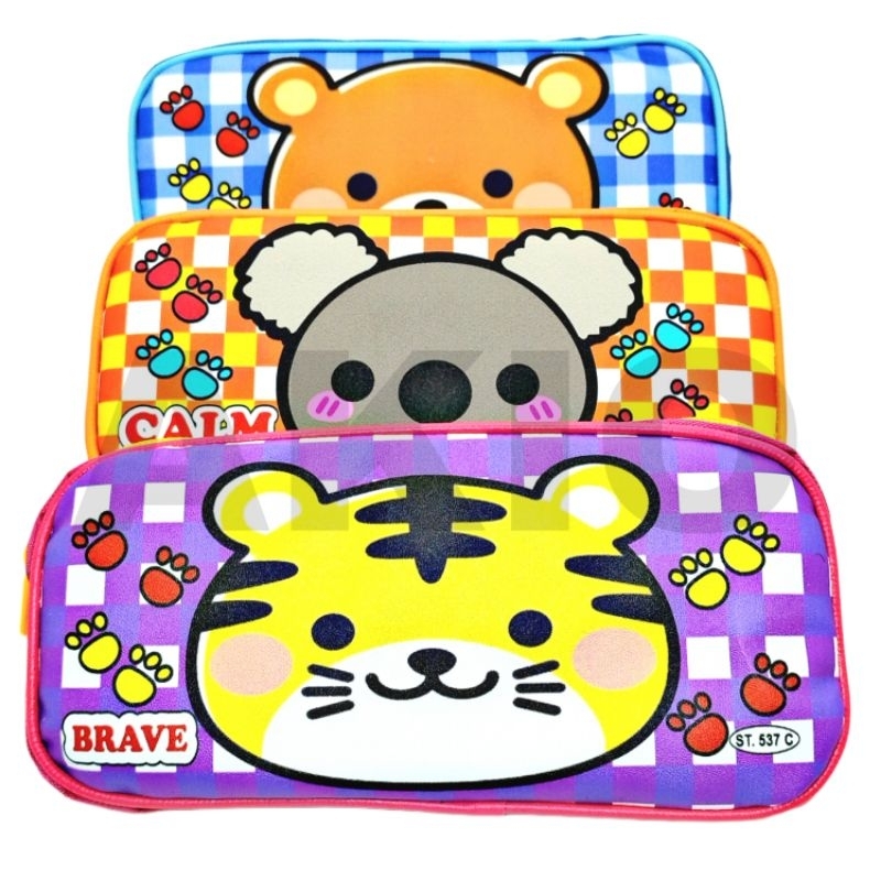 

Tempat Pensil Anak Perempuan Laki Laki Karakter ANIMAL FACE BERUANG KOALA TIGER SMILE HEWAN Wajah Lucu Zipper Ziper Resleting Pouch 537 C