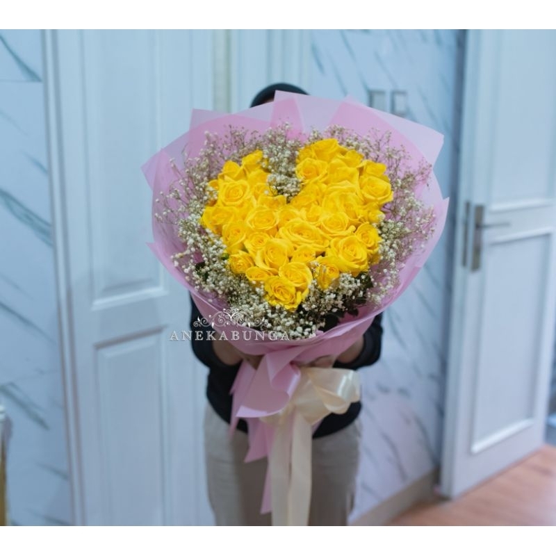 Buket Bunga Mawar Kuning Asli Fresh Rose Flower Bouquet Bucket Valentine Wedding Anniversary Birthda
