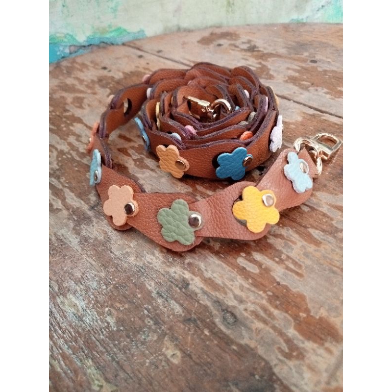 tali tas kulit asli holey bunga longstrap kulit asli handle tas kulit