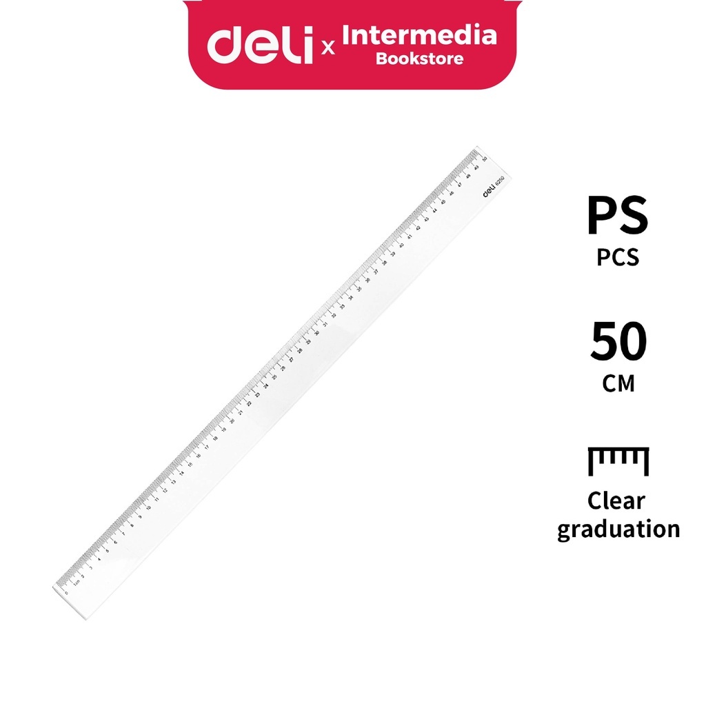 

DELI - Penggaris Mistar Plastik Tebal 50CM Transparant 6250