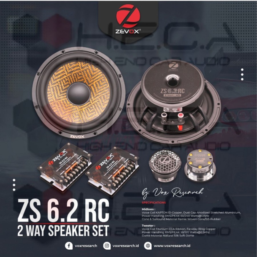 ZEVOX ZS 6.2 RC Speaker 2-Way Component Split 6,5" ZS-6.2RC by Vox