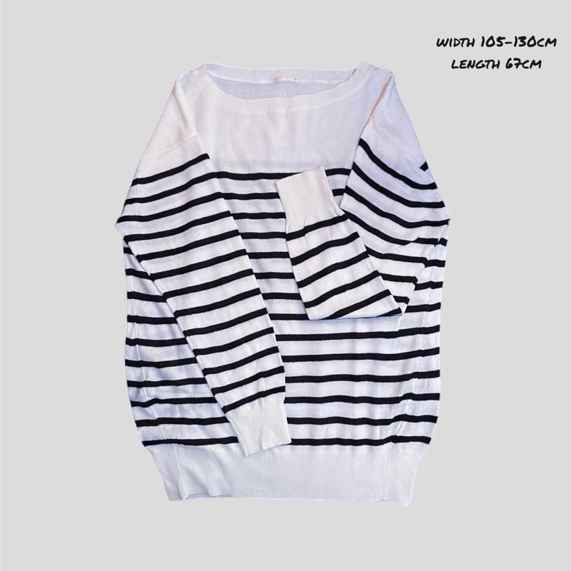 GU sweater salur rajut - putih hitam