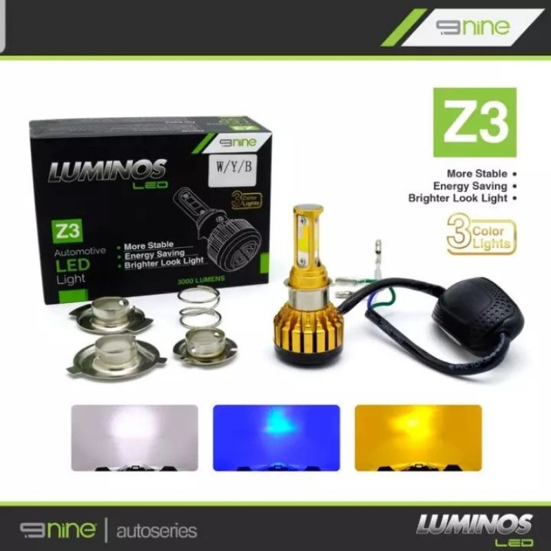 LAMPU LED UTAMA MOTOR 3 WARNA H6 H7 H4 NINE LUMINOS Z3 HI LOW SUPER TERANG
