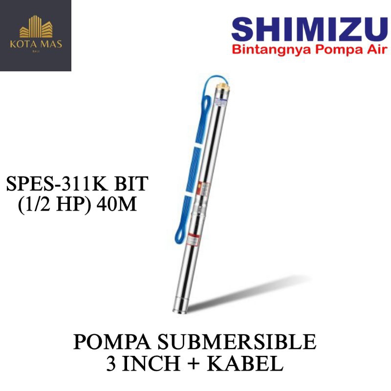 Pompa Air Celup Submersible Pump Shimizu 3 Inch 1/2 HP Kabel 40 Meter Pompa Tanam 0,5 HP