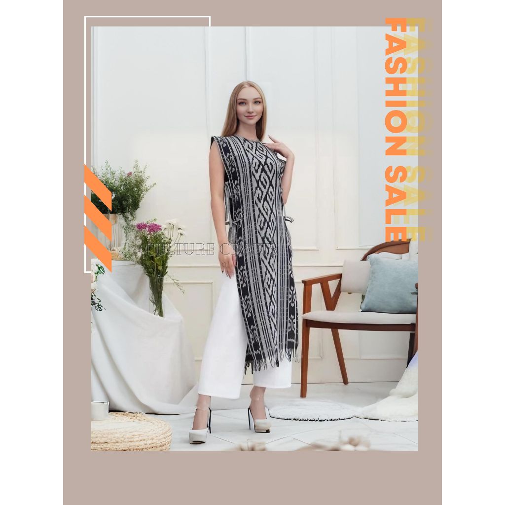 Vest Tenun panjang wanita rompi tenun muslim