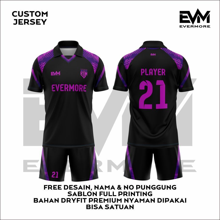 Jersey Futsal dan Sepak Bola NEOPURPLE Bebas Custom Dryfit Premium EVERMORE