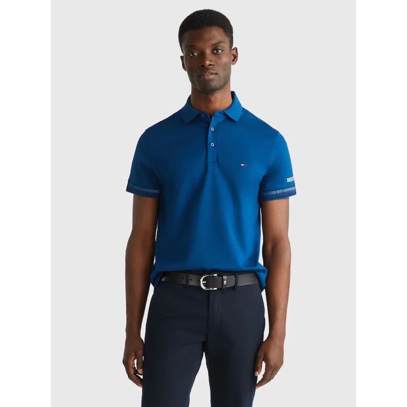 TOMMY HILFIGER ORI Bold Textured Cuff Polo READY kaos polo branded pria original polo tommy hilfiger