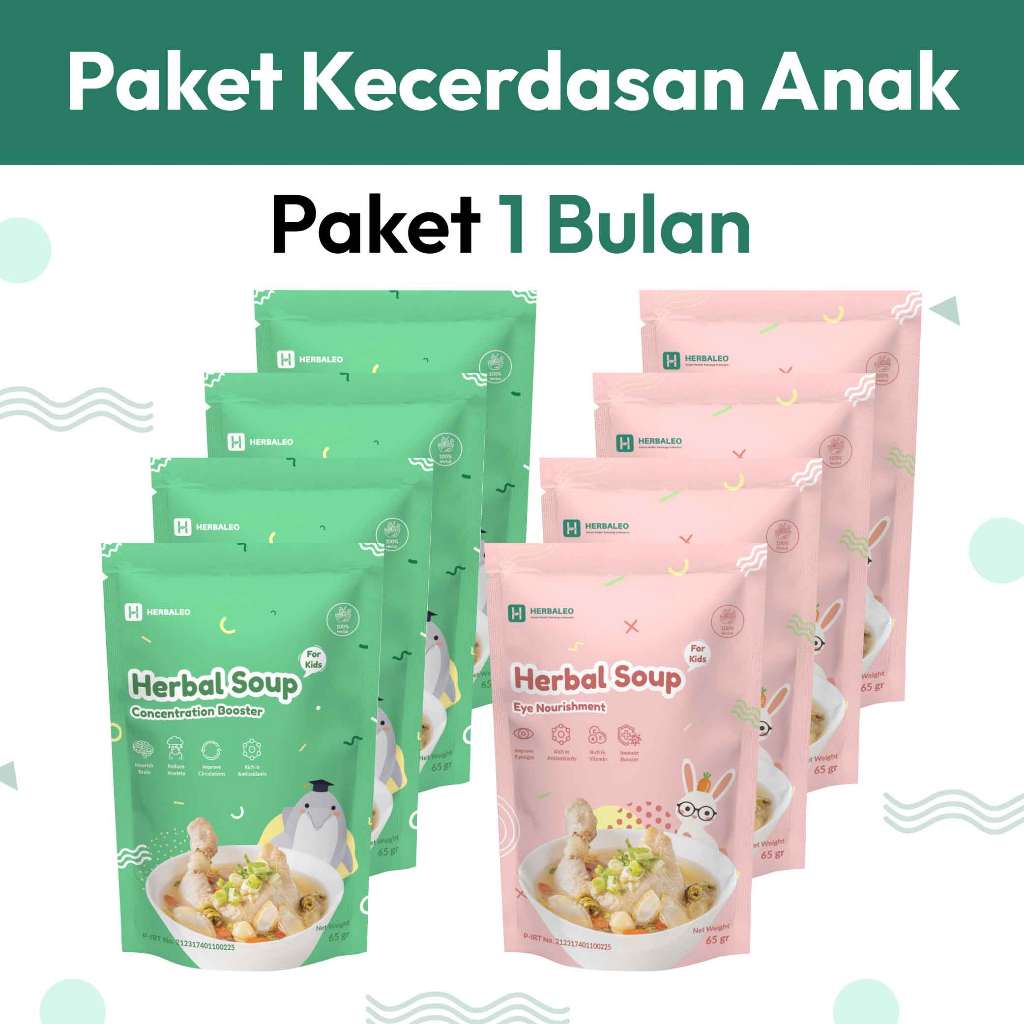 

Herbaleo Paket Kecerdasan Anak 1 Bulan Sup Herbal Soup Concentration Booster & Eye Nourishment