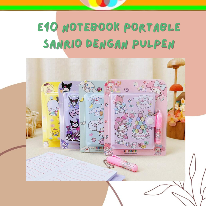 

E10 NOTEBOOK PORTABLE SANRIO DENGAN PULPEN | SET PEN BUKU CATATAN HARIAN PORTABLE | MINI DIARY | BUKU CATATAN MINI | CUTE MINI DIARY | POCKET NOTEBOOK | BUKU CATATAN SAKU PORTABLE KARTUN LUCU | HADIAH | KADO ULANG TAHUN | POMPOMPURIN | KUROMI | MELODY SKM