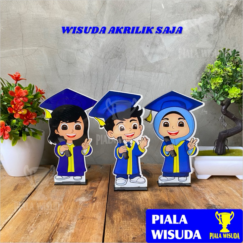 PIALA WISUDA Piala Wisuda (Hijab Biru) Piala Wisuda Akrilik Almamater Biru Kado Wisuda