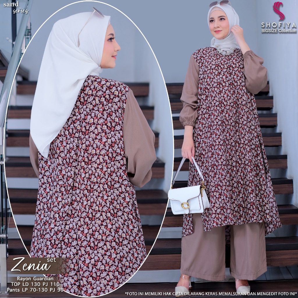 zenia setelan one 1 set oneset setcel baju atasan long tunik longtunik celana kulot jumbo size xxxxx
