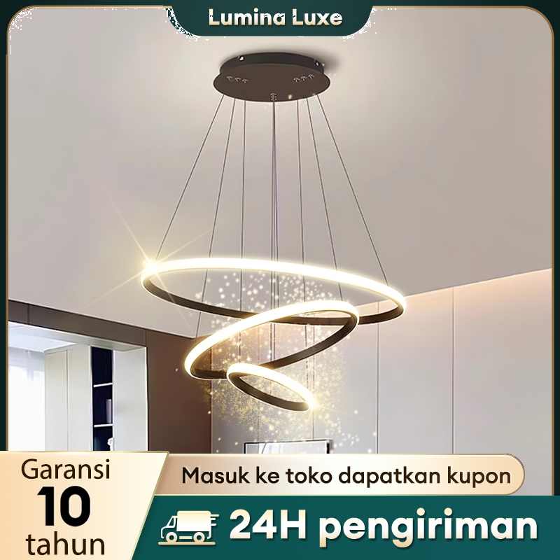 Lampu Gantung Lampu Plafon Gantung  Minimalis Lampu Emas 3 Ring LED 3 Warna Ceiling Lamp Sederhana Ruang Makan Ruang Tamu Chandelier Murah