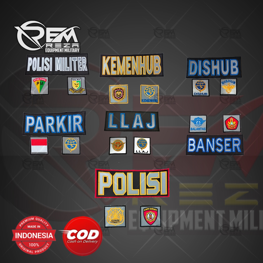 Logo Bordir Atribut POLISI / Banser / Dishub / Kemenhub / LLAJ / Polisi Militer / SABHARA / Parkir