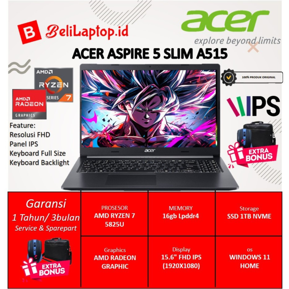 Acer Aspire 5 Slim A515 Amd Ryzen 7 5825U RAM 16GB SSD 1TB Win11 Grey