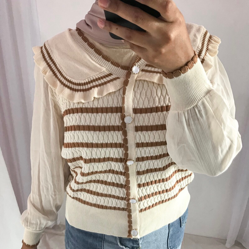 KARINA ATASAN KNIT WANITA LENGAN BALON KOREAN STYLE by cicloth.co - CARDIGAN WANITAT BAJU RAJUT BAJU