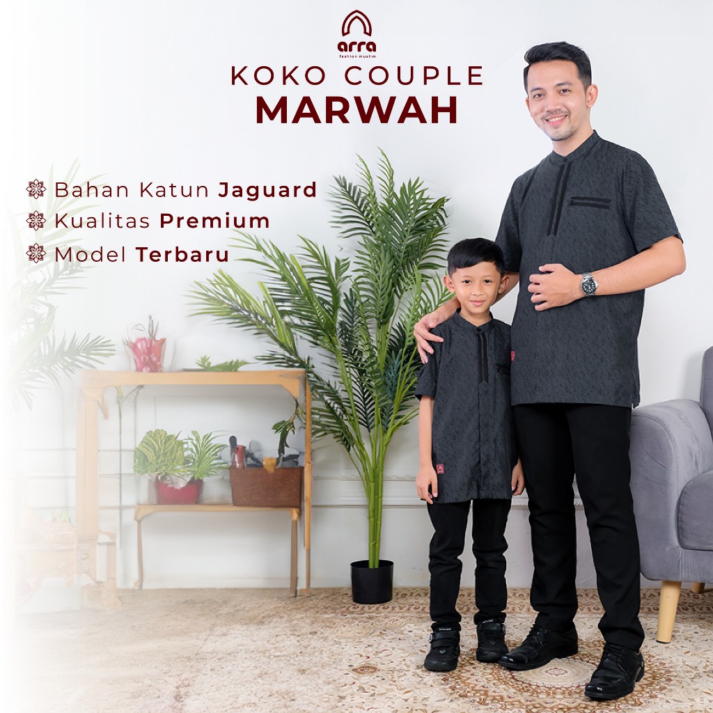 Koko Arra Marwah Black Ebony Baju Koko Pria Size Jumbo Couple Koko Anak Premium Terbaru