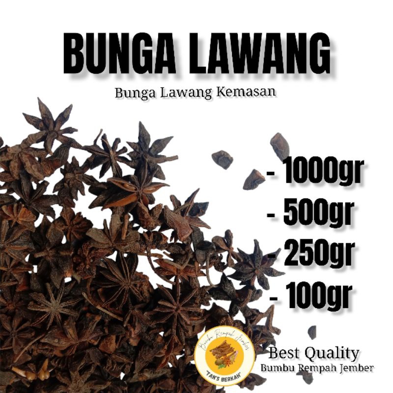 

Bunga lawang | Pekak | Star Anise kemasan 100gr dan 250gr