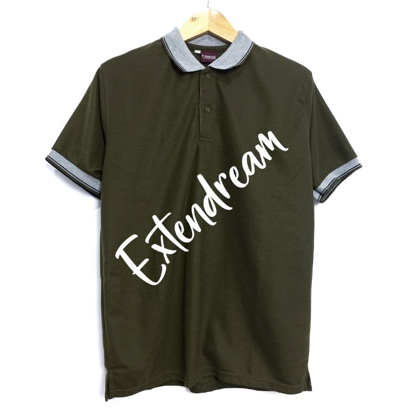 Kaos Polos Polo Shirt Distro Kerah Hijau Lumut Tdros Lengan Pendek Pria