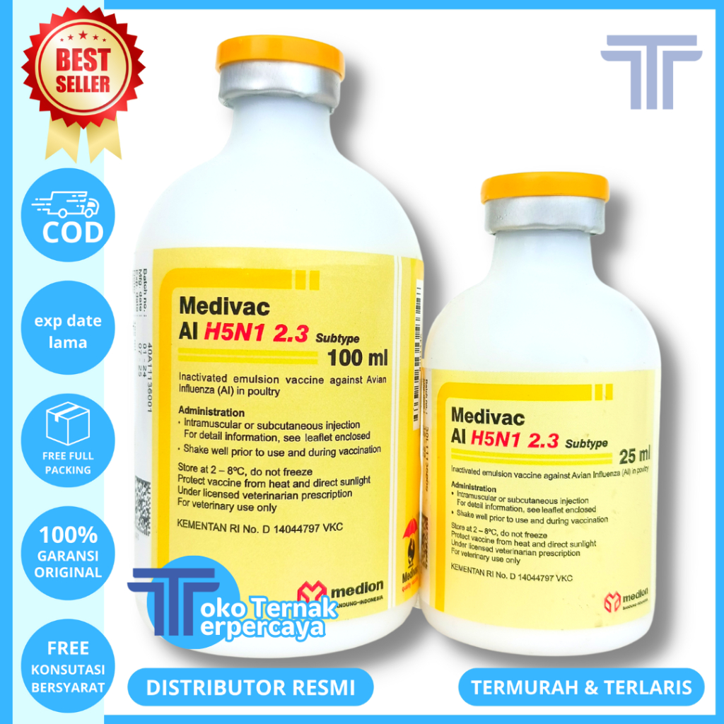 VAKSIN MEDIVAC AI H5N1 2.3 DOSIS 50 & 200 EKOR Vaksin Ayam Flu burung Avian Influenza Aratan Unggas
