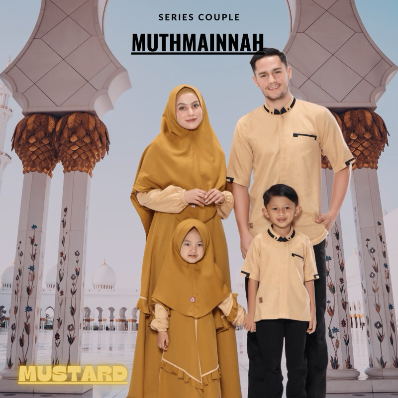 Arra Muthmainnah Set Keluarga Koko, Gamis, Kerudung Warna Mustard Muslim Dewasa Anak Bahan Katun Mad