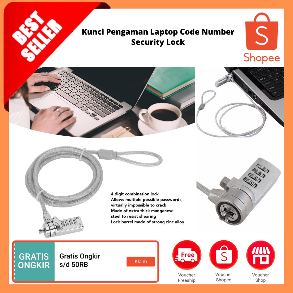 Kunci Pengaman Laptop Code Number Security Lock / Kabel Rantai Kunci Keamanan Kunci Meja Komputer PC