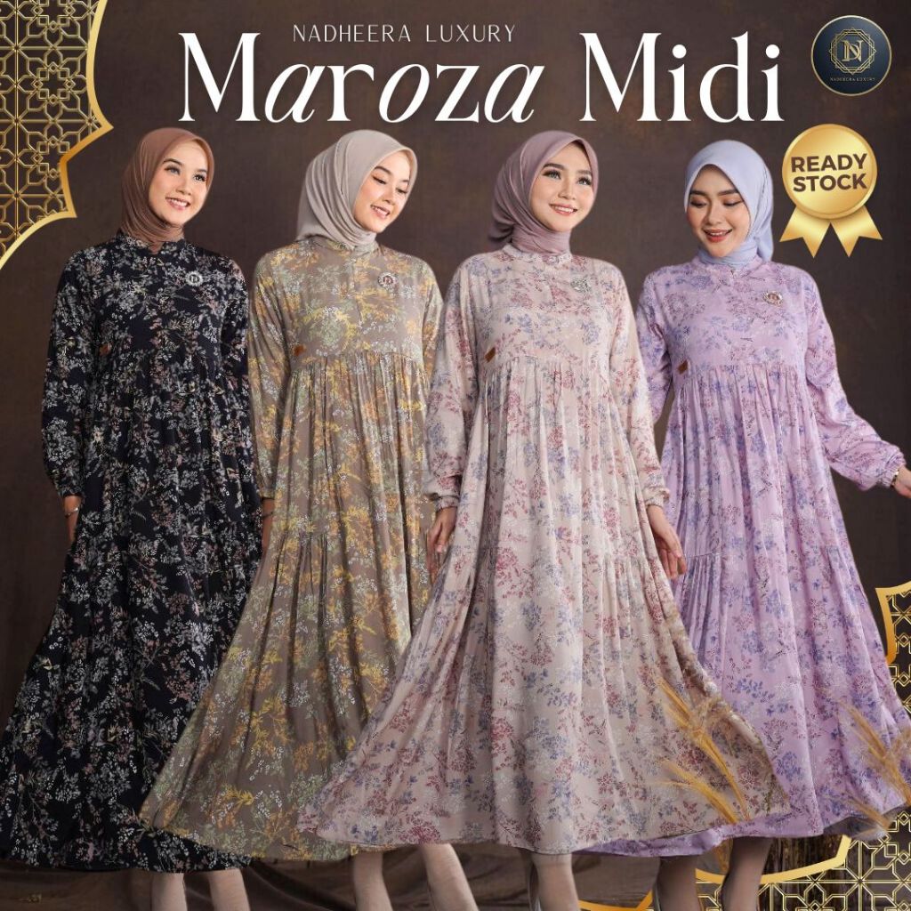 [BISA COD] MAROZA MIDI DRESS NADHEERA LUXURY moarozza mozara mozzara marroza gamis midi dress terbar