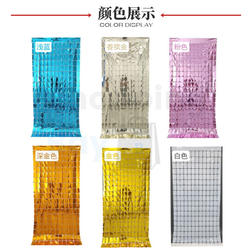 READY Tirai Foil Kotak Metalik / Tirai Rumbai Foil Kotak / Tirai Backdrop Foil / Tirai Ultah / Tirai