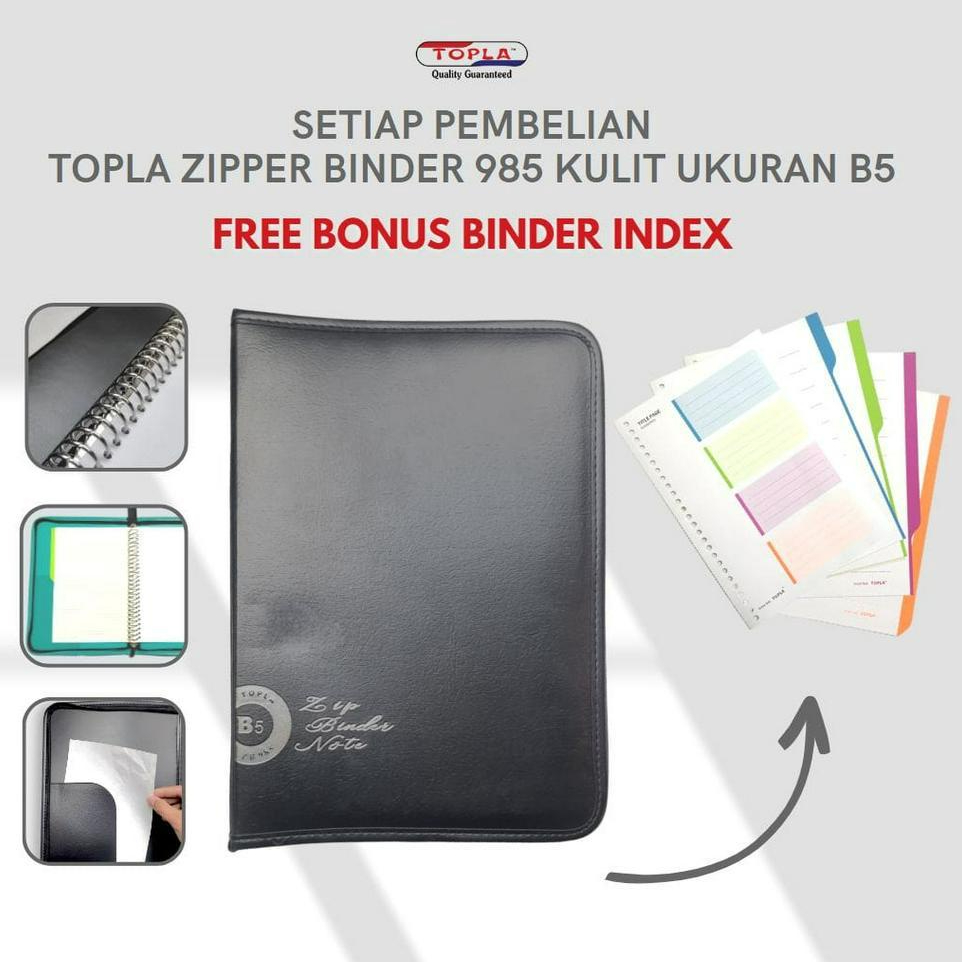 FREE pembatas binder TOPLA Buku Binder File Resleting B5 Kulit ZB 985 Zipper Binder Notebook Aesthet