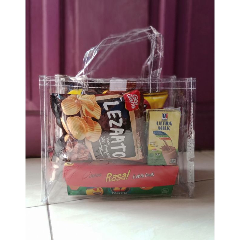 

Tas Mika Transparan tebal 0.20 Goodiebag Hampers 25x12x20 Termurah