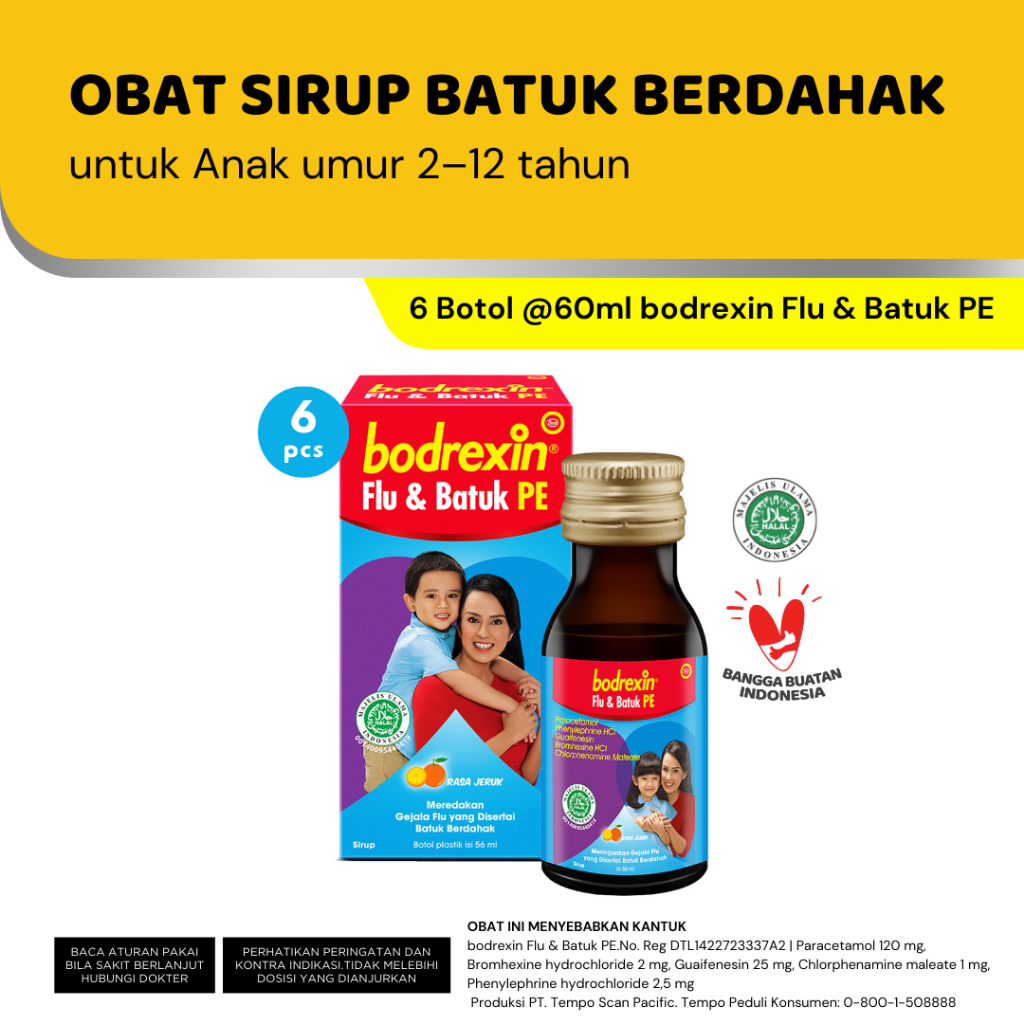 Bodrexin Flu dan Batuk Berdahak Syrup 56 mL /6 Botol [Exp : 05.2025]