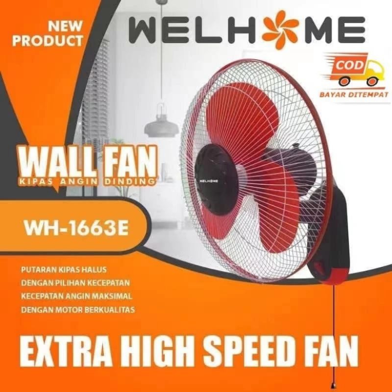 WALL FAN WELHOME 1663 E , KIPAS DINDING 16 INCH WELHOME