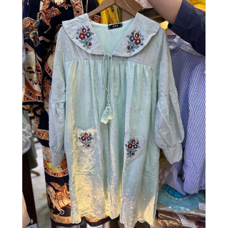 DRESS BRUKAT LENGAN PANJANG HIJAU MINT