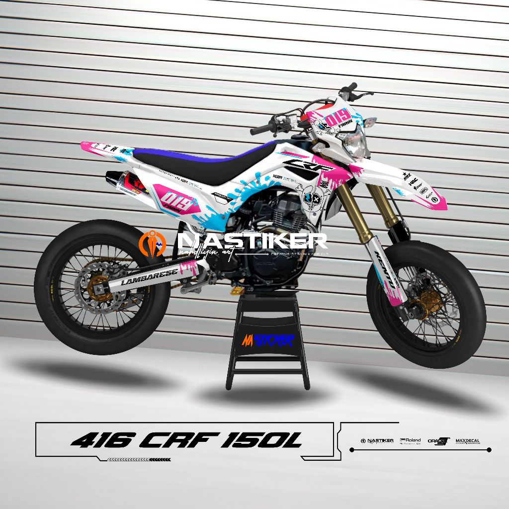 decal kit crf 150l fulbody super glossy pink putih simple - decal crf 150 l full body