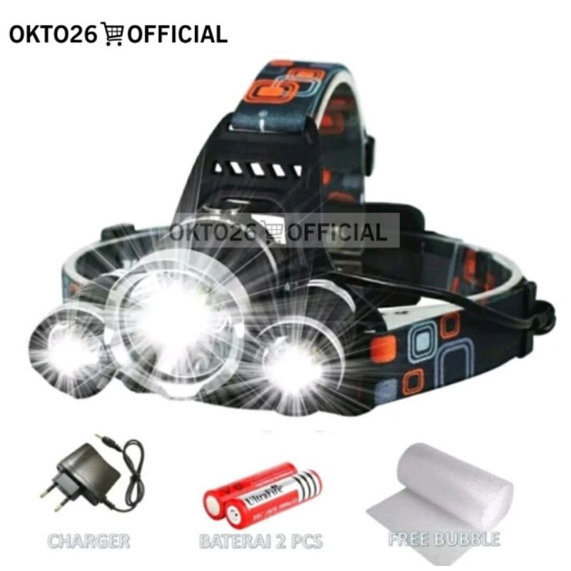 Paket Senter Kepala Led T6 5000lumen / Headlamp Led 3 XML T6