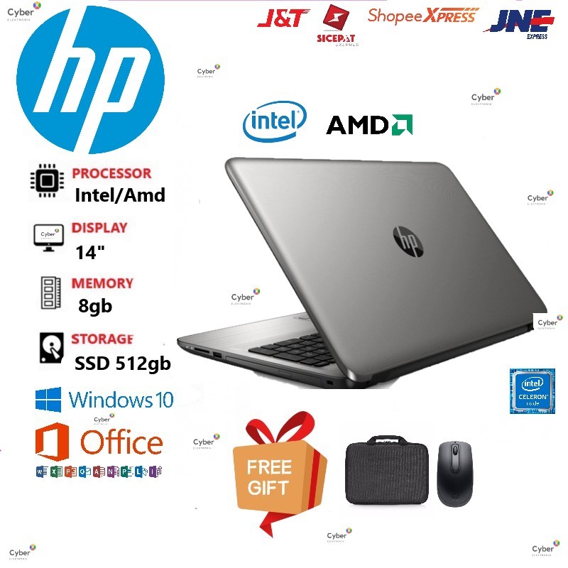 LAPTOP HP 14" CELERON/AMD RAM 8GB SSD 512GB (FTEE GIFT)