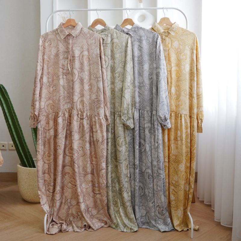 DRESS SATIN MOTIF LAURA / MAXI DRESS MODEL TERBARU