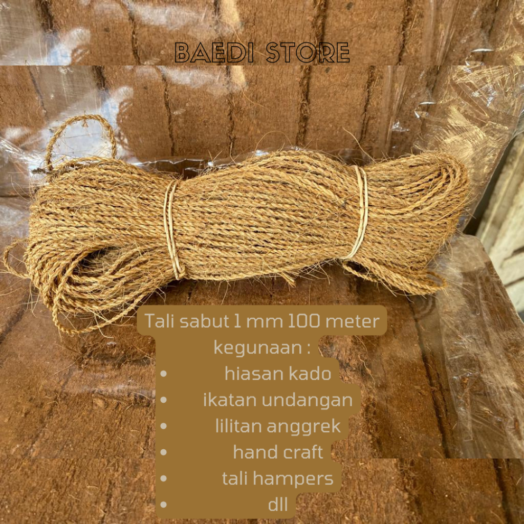 

tali kerajinan tangan, tali hampers, tali kado, ikatan undangan, tali sabut mini 1 mm 100 meter