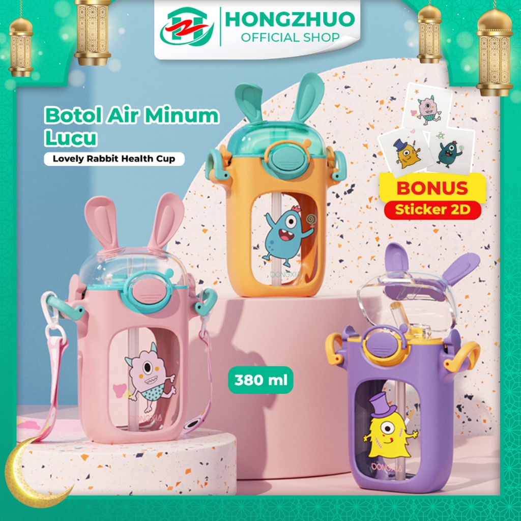 Hongzhuo Botol Minum Rabbit Viral Warna Pastel Kapasitas 380ML/ Tumbler Botol Minum Warna Botol Hits