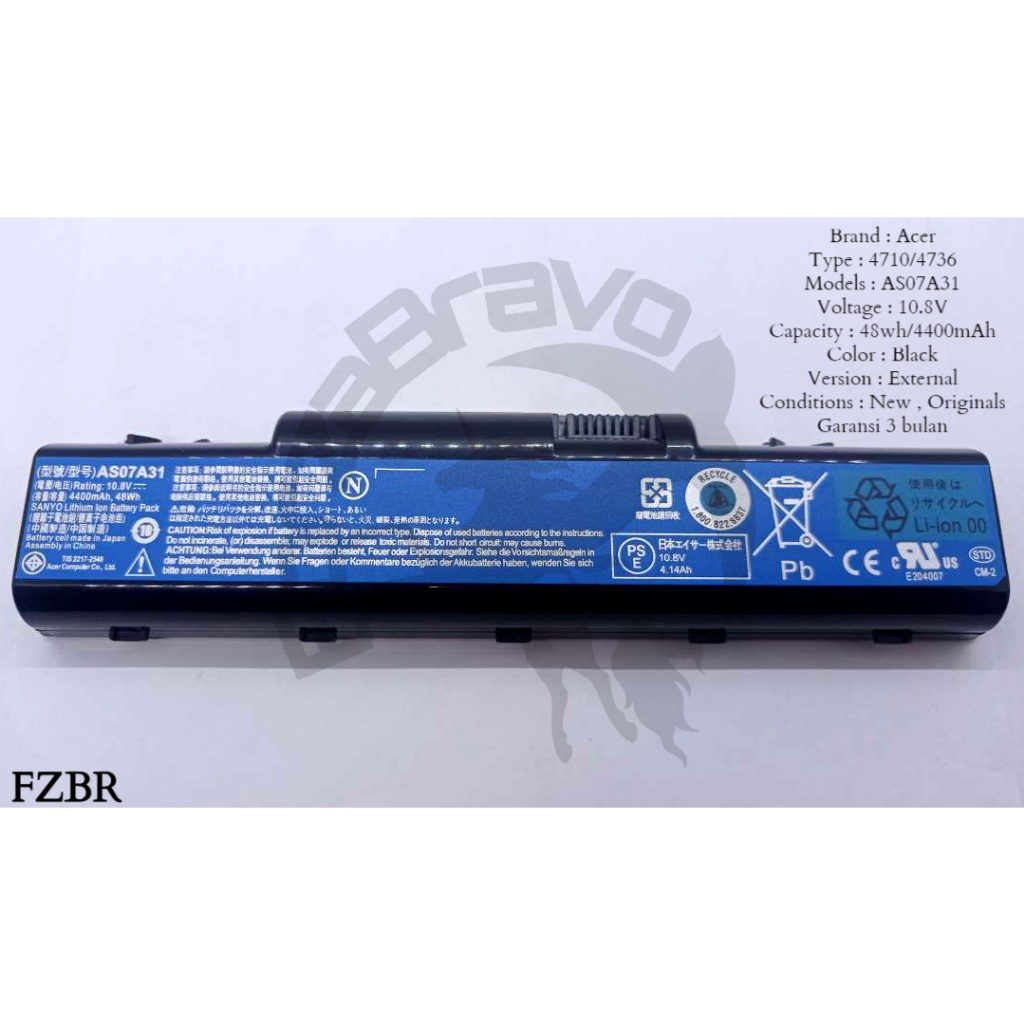 Battrey Laptop Aspire 4710 4720 4736 5335Z 4710G 4710Z 4715Z 4720 4720G 4720Z 4720ZG (Garansi 3 bula