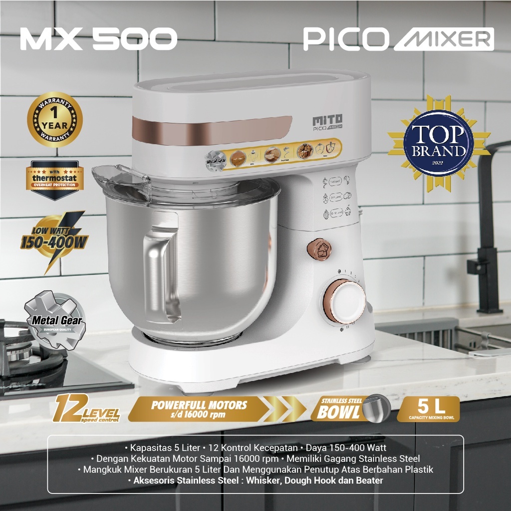 MiTOCHiBA Stand Mixer Pengaduk Adonan Kue 5L Pico Mixer Original : Tipe = MX500